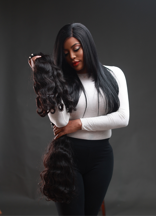 Cabelo Natural Ondulado com Costura – 50cm